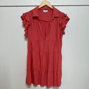 Red Ruffled V-Neck Dress